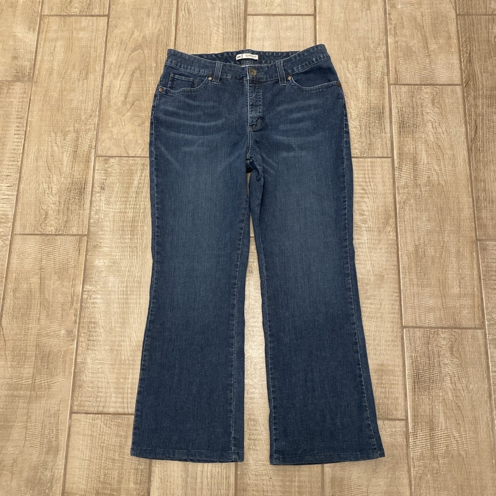 Lee Slender Secret Jeans 16 Short Bootcut Medium Wash Embroidered Flap Pockets